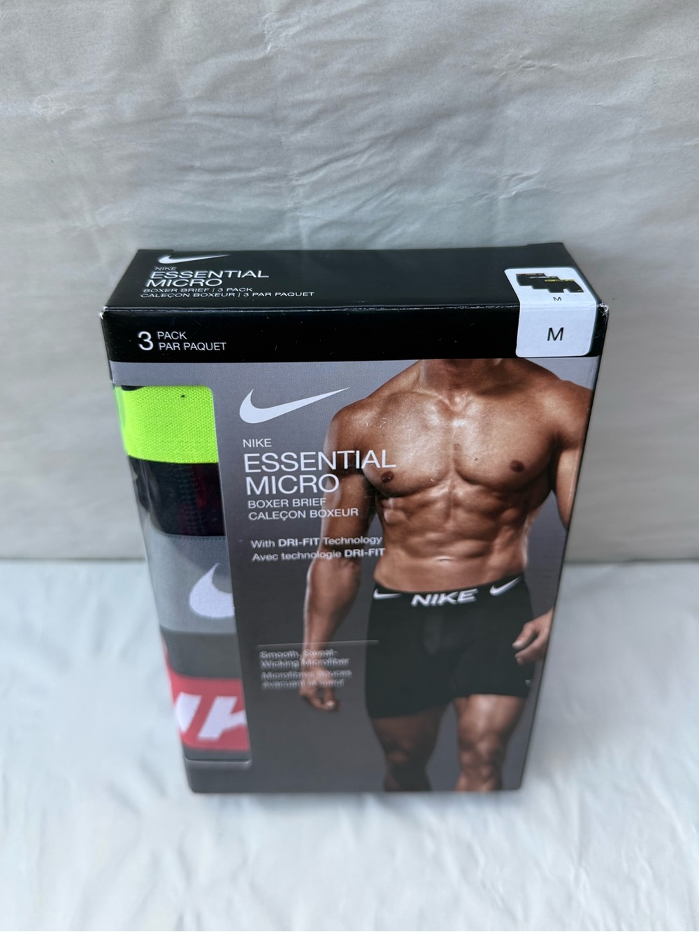 Nike - Essential Micro Boxer Briefs - Black, Neon Green & Red (3-Pack) - Size M